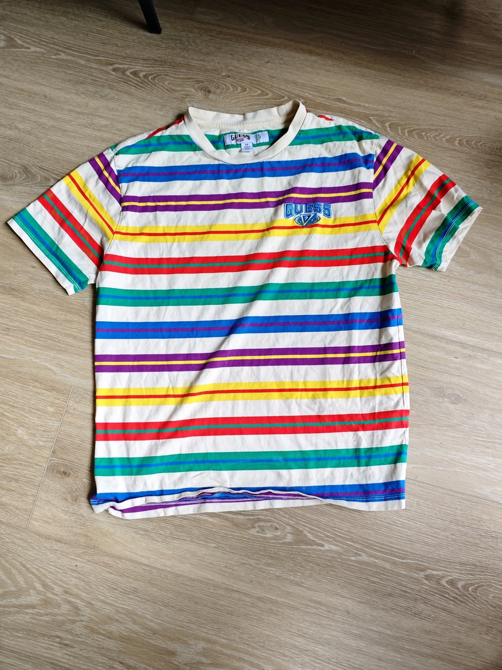 GUESS × J.Balvin 2020 Vintage Style Rainbow Striped Crewneck Tee